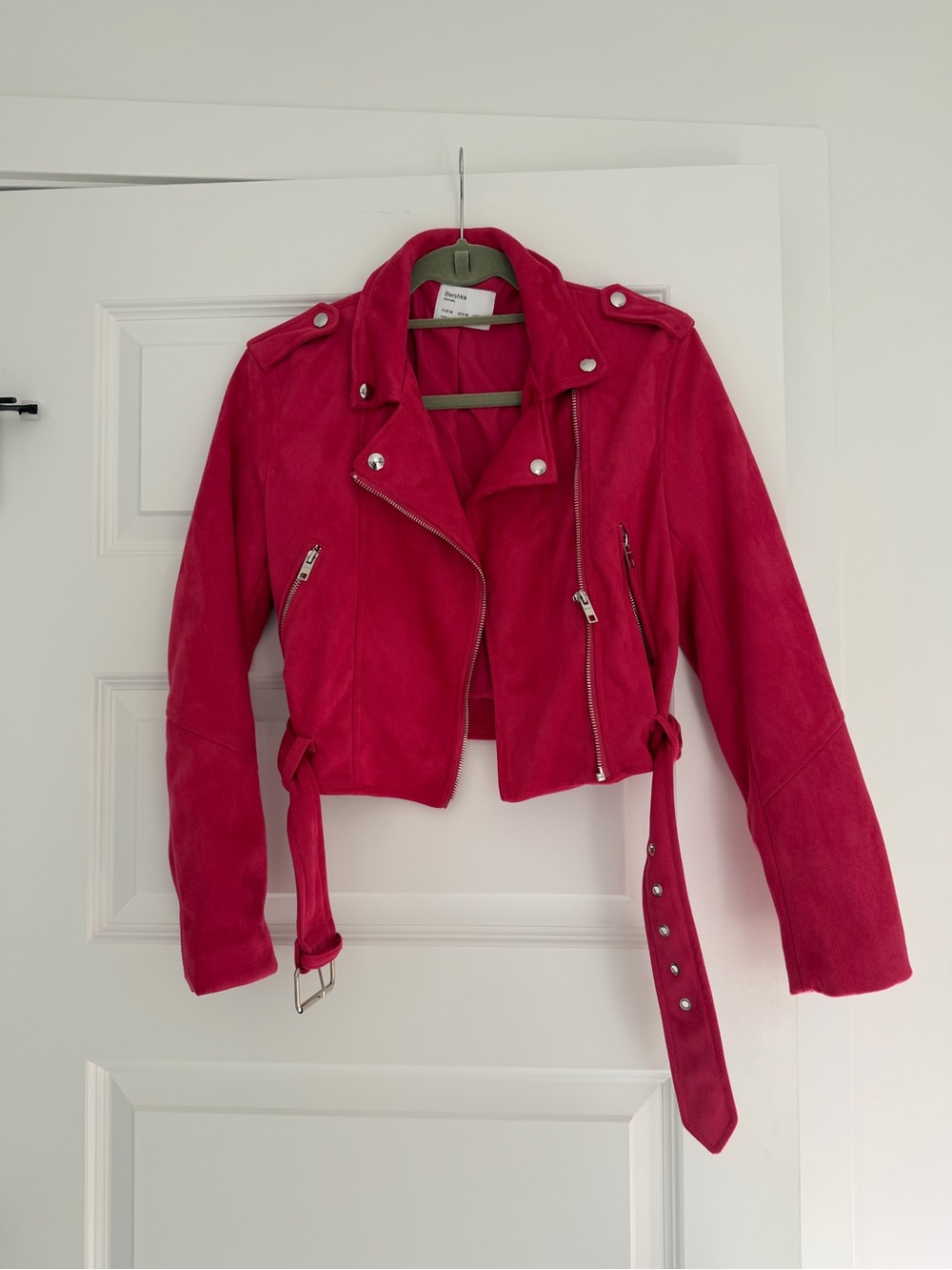 Bershka Women's Pink Suede Moto Jacket